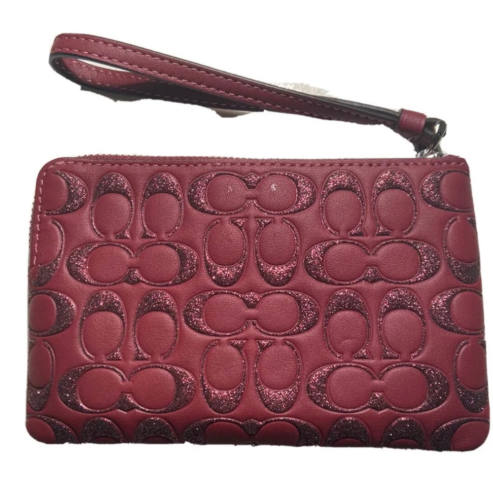 NWT COACH F80214 CORNER ZIP WRISTLET IN SIGNATURE LEATHER - WINE - Picture 2 of 4